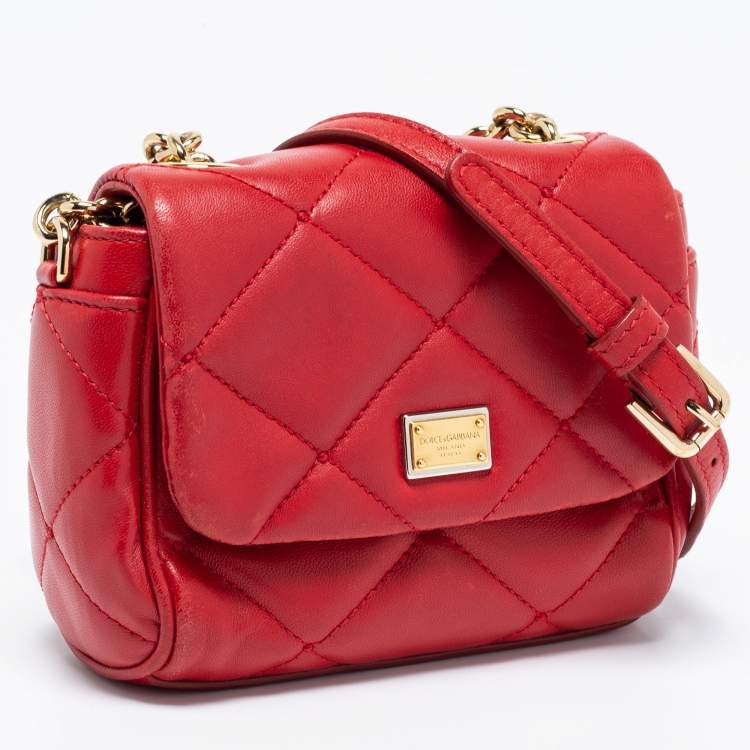 Pre Owned Dolce & Gabbana Red Quilted Leather Miss Kate Crossbody Bag