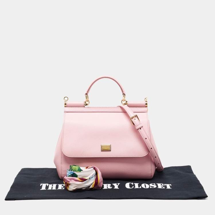 Pre Owned Dolce & Gabbana Pink Leather Medium Miss Sicily Top Handle Bag
