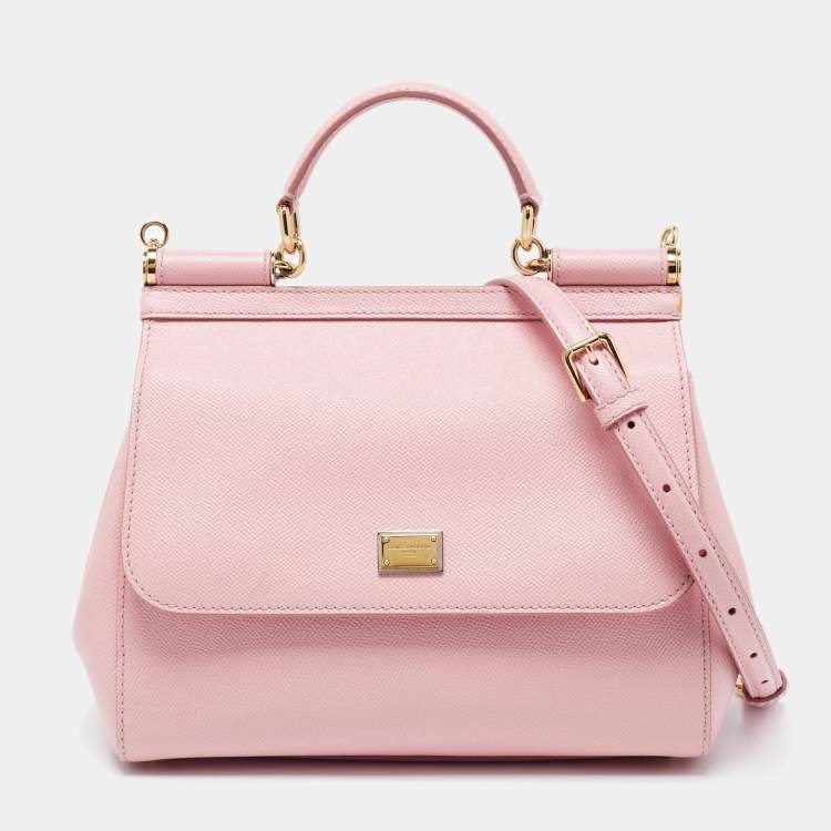 Pre Owned Dolce & Gabbana Pink Leather Medium Miss Sicily Top Handle Bag