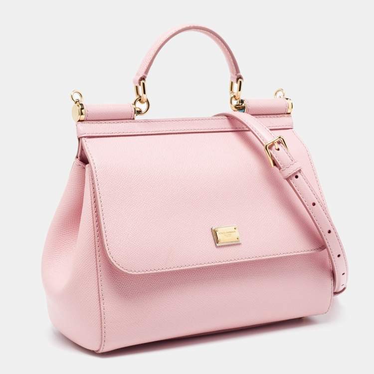 Pre Owned Dolce & Gabbana Pink Leather Medium Miss Sicily Top Handle Bag