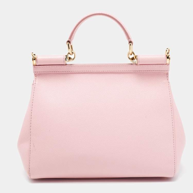 Pre Owned Dolce & Gabbana Pink Leather Medium Miss Sicily Top Handle Bag