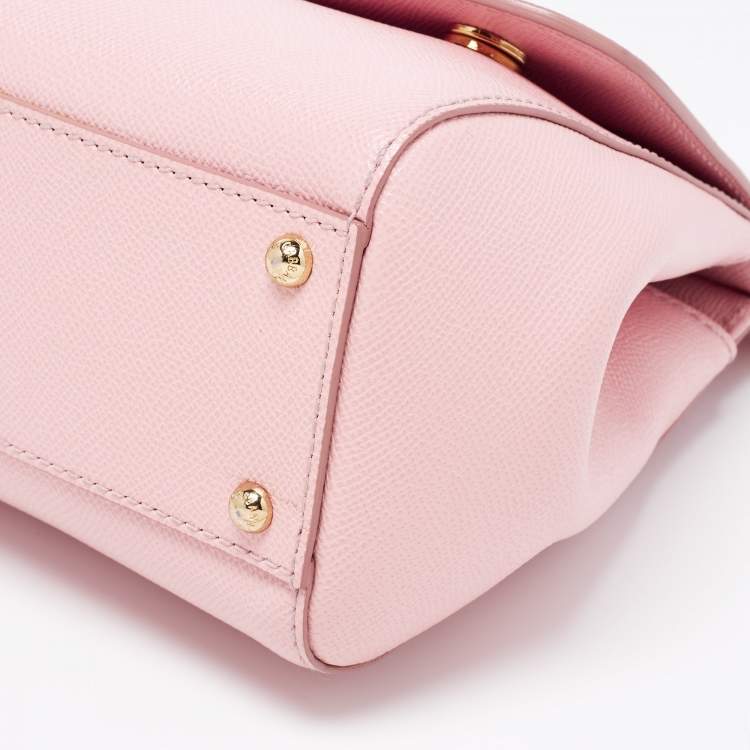 Pre Owned Dolce & Gabbana Pink Leather Medium Miss Sicily Top Handle Bag