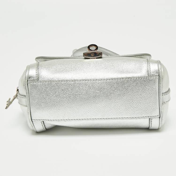 Pre Owned Dolce & Gabbana Metallic Silver Leather Padlock Shoulder Bag