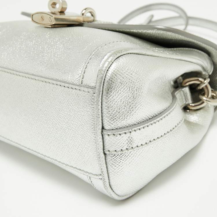 Pre Owned Dolce & Gabbana Metallic Silver Leather Padlock Shoulder Bag