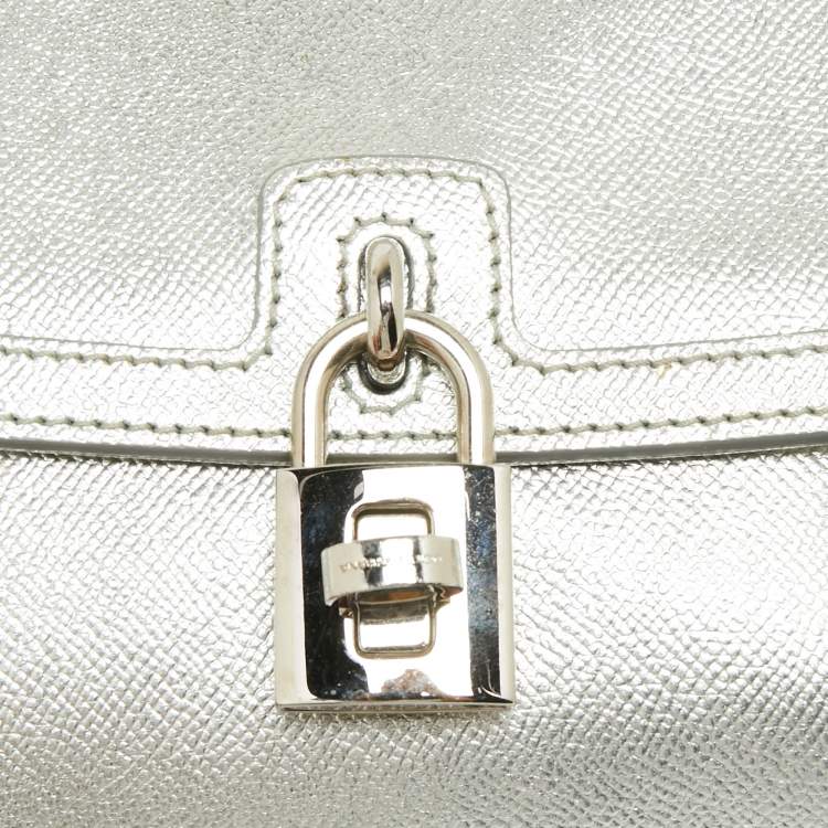 Pre Owned Dolce & Gabbana Metallic Silver Leather Padlock Shoulder Bag