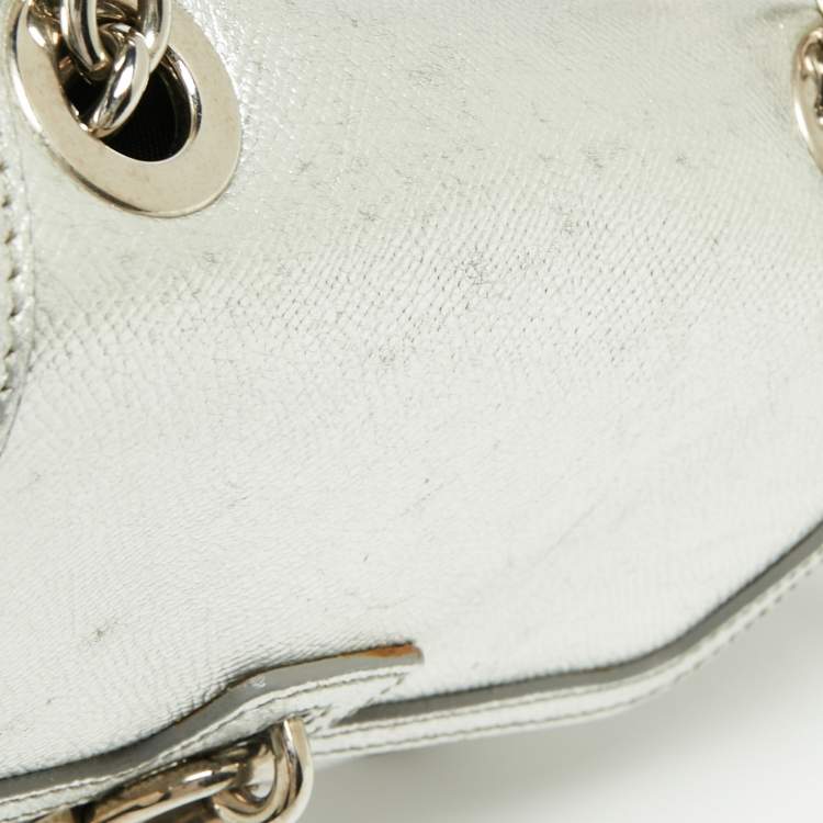 Pre Owned Dolce & Gabbana Metallic Silver Leather Padlock Shoulder Bag
