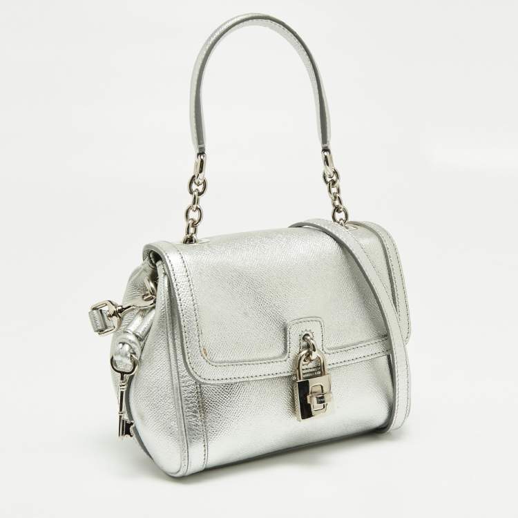 Pre Owned Dolce & Gabbana Metallic Silver Leather Padlock Shoulder Bag