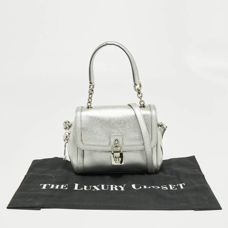 Pre Owned Dolce & Gabbana Metallic Silver Leather Padlock Shoulder Bag