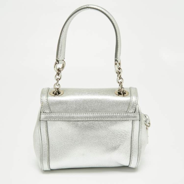 Pre Owned Dolce & Gabbana Metallic Silver Leather Padlock Shoulder Bag