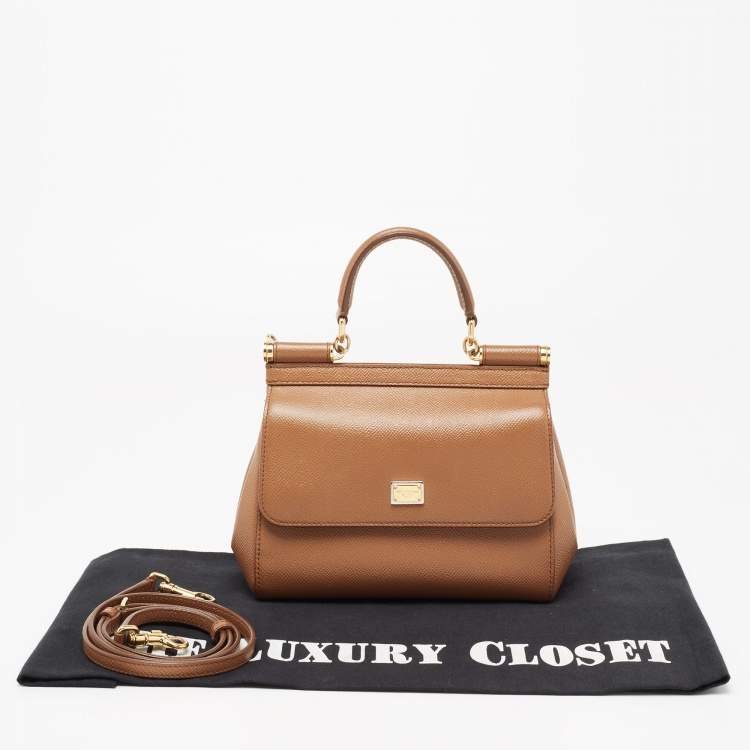 Pre Owned Dolce & Gabbana Brown Leather Small Miss Sicily Top Handle Bag