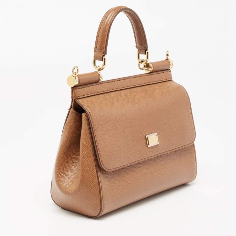 Pre Owned Dolce & Gabbana Brown Leather Small Miss Sicily Top Handle Bag