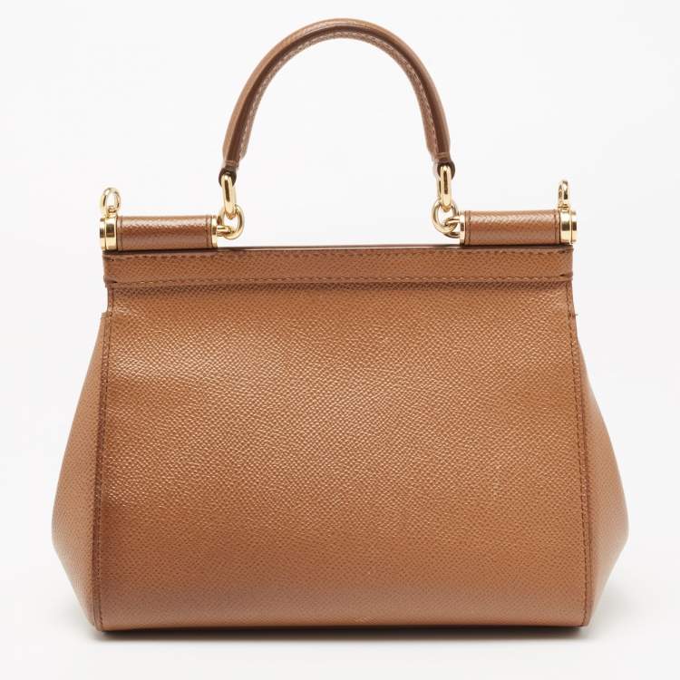 Pre Owned Dolce & Gabbana Brown Leather Small Miss Sicily Top Handle Bag