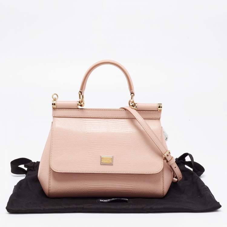 مملوكة مسبقًا Dolce & Gabbana Beige Iguana Embossed Leather Small Miss Sicily Bag