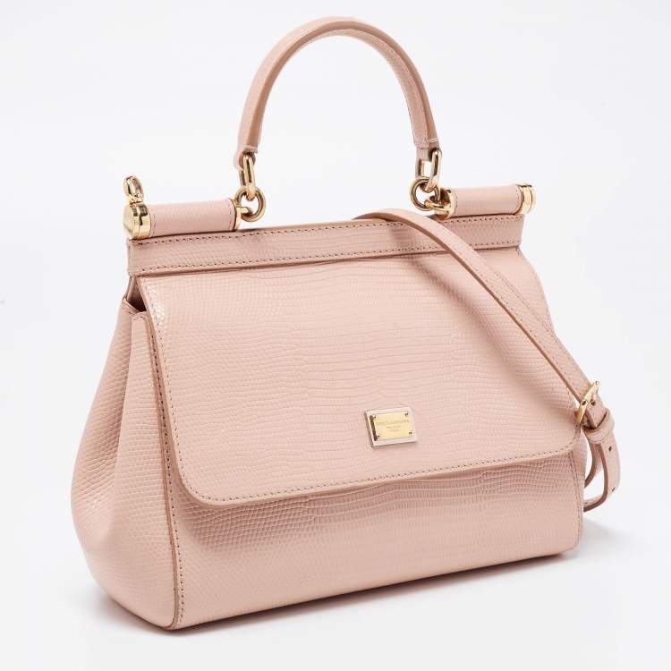 مملوكة مسبقًا Dolce & Gabbana Beige Iguana Embossed Leather Small Miss Sicily Bag