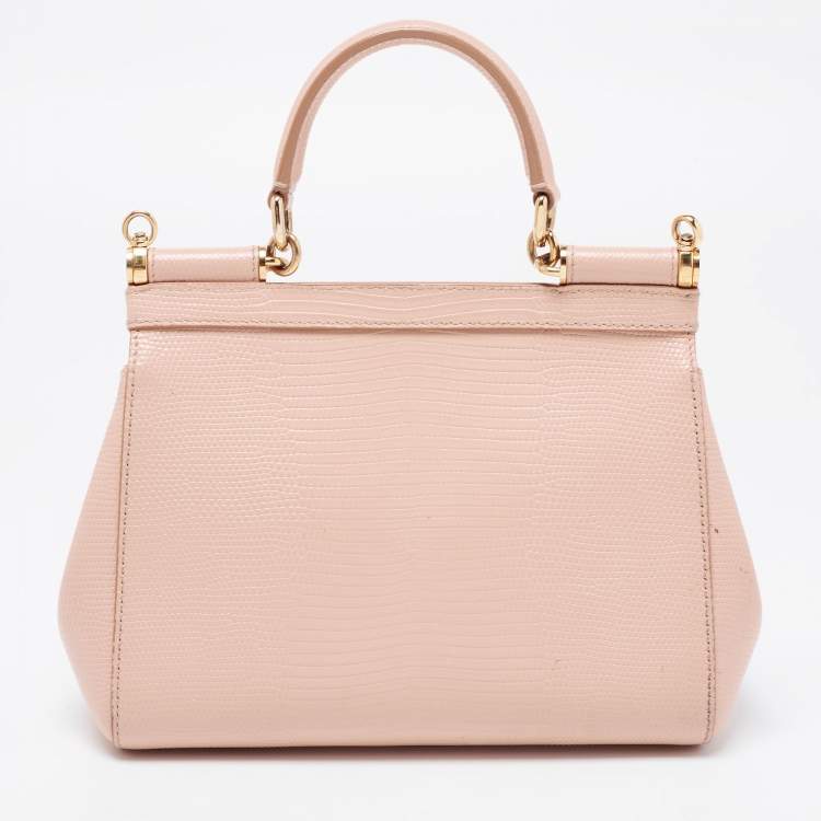 مملوكة مسبقًا Dolce & Gabbana Beige Iguana Embossed Leather Small Miss Sicily Bag