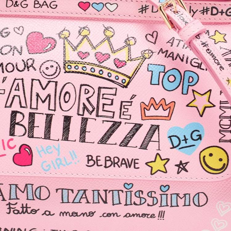 Pre Owned Dolce & Gabbana Pink Printed Leather Small Miss Sicily Top Handle Bag