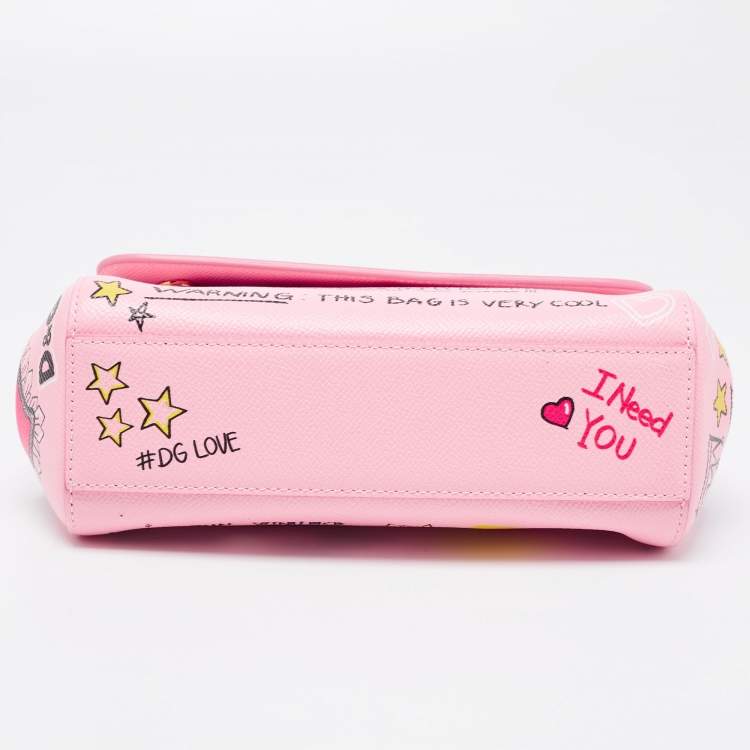 Pre Owned Dolce & Gabbana Pink Printed Leather Small Miss Sicily Top Handle Bag