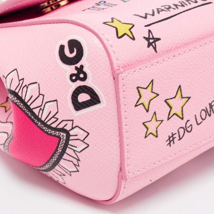 Pre Owned Dolce & Gabbana Pink Printed Leather Small Miss Sicily Top Handle Bag