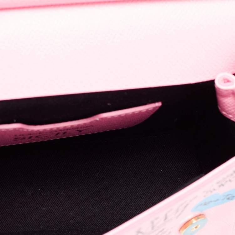 Pre Owned Dolce & Gabbana Pink Printed Leather Small Miss Sicily Top Handle Bag