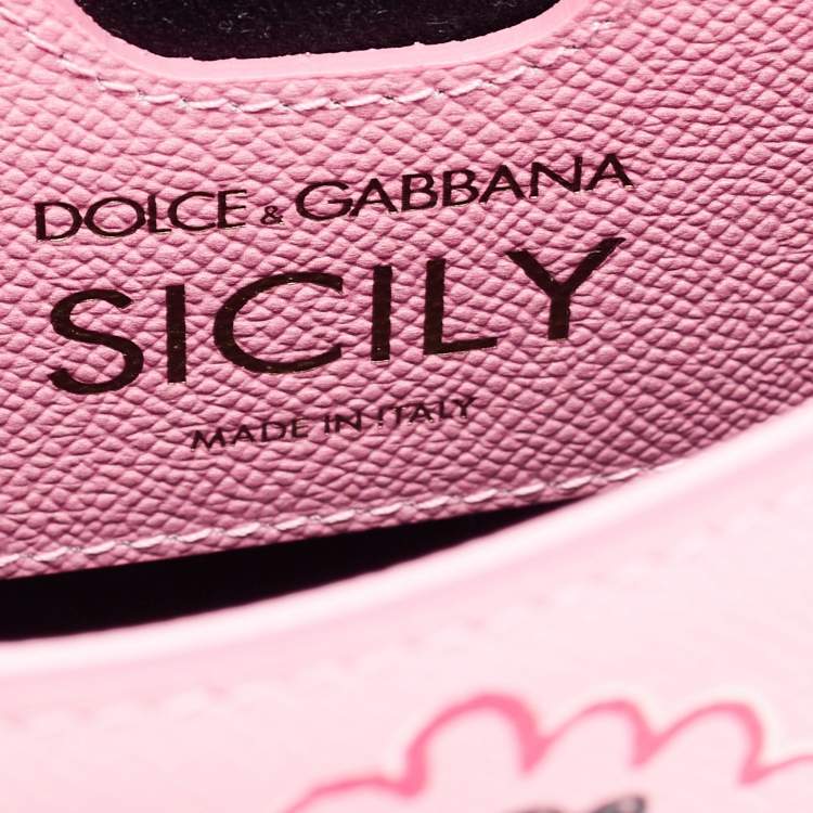 Pre Owned Dolce & Gabbana Pink Printed Leather Small Miss Sicily Top Handle Bag