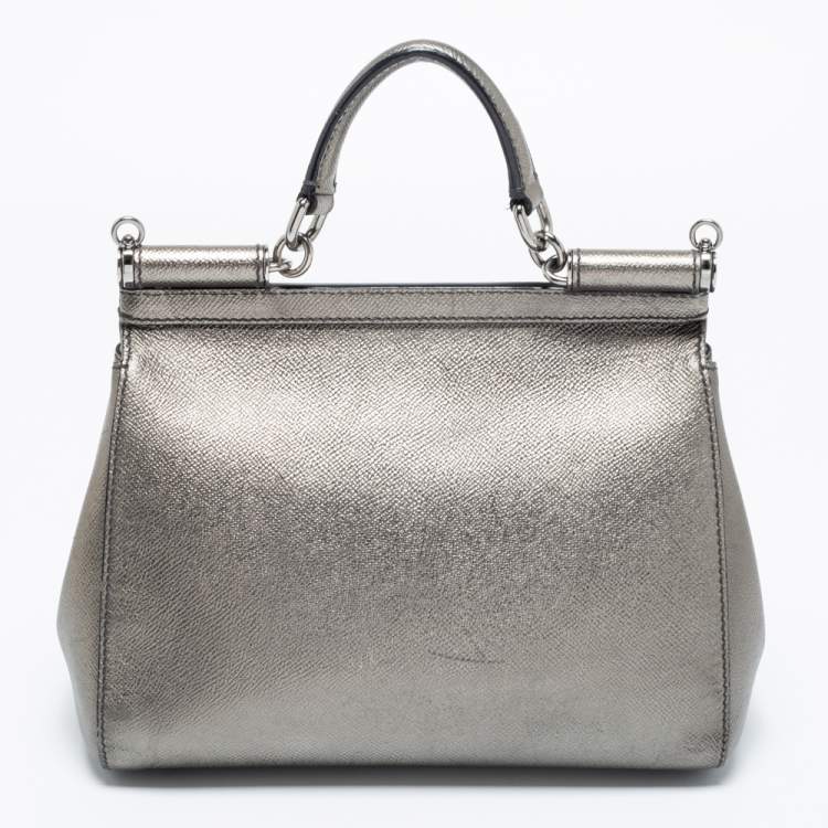Pre Owned Dolce & Gabbana Gun Metal Leather Medium Miss Sicily Top Handle Bag