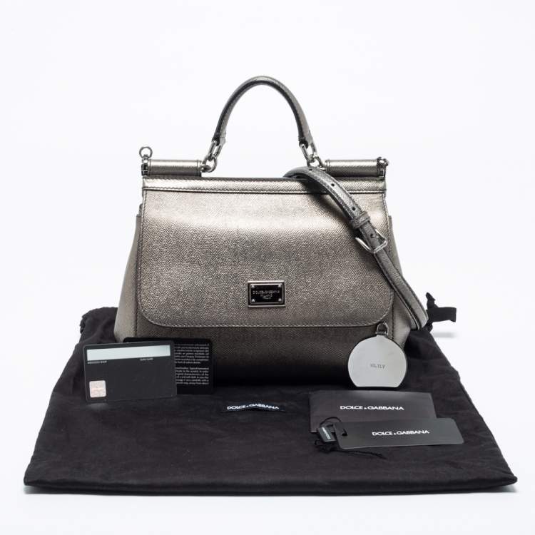 Pre Owned Dolce & Gabbana Gun Metal Leather Medium Miss Sicily Top Handle Bag