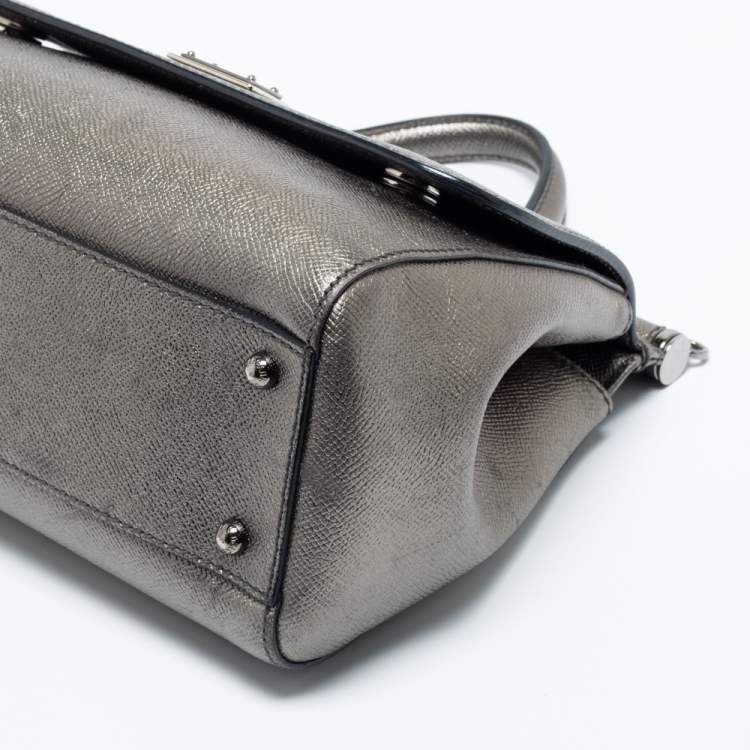 Pre Owned Dolce & Gabbana Gun Metal Leather Medium Miss Sicily Top Handle Bag