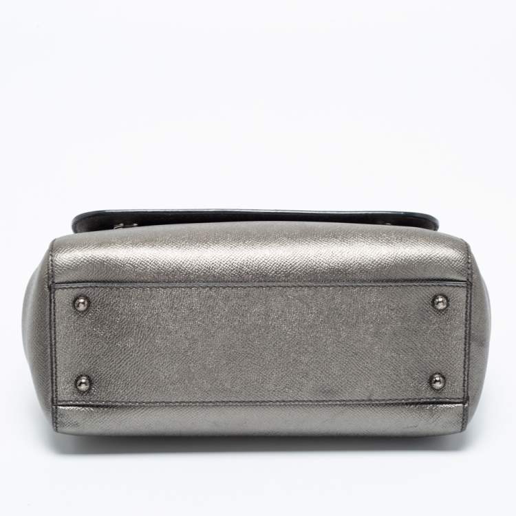 Pre Owned Dolce & Gabbana Gun Metal Leather Medium Miss Sicily Top Handle Bag
