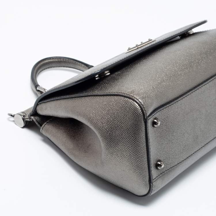 Pre Owned Dolce & Gabbana Gun Metal Leather Medium Miss Sicily Top Handle Bag