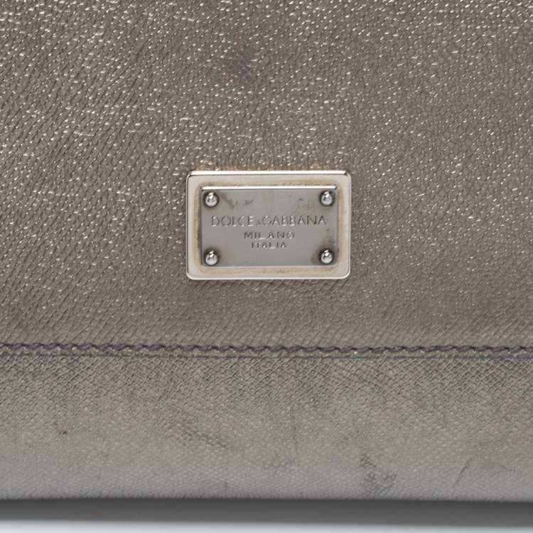 Pre Owned Dolce & Gabbana Gun Metal Leather Medium Miss Sicily Top Handle Bag