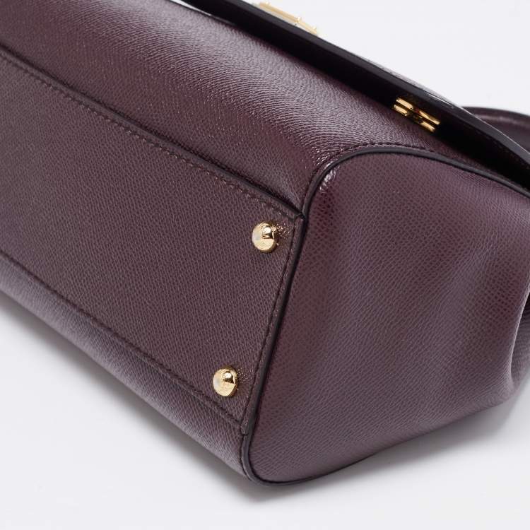 Pre Owned Dolce & Gabbana Burgundy Leather Medium Miss Sicily Top Handle Bag