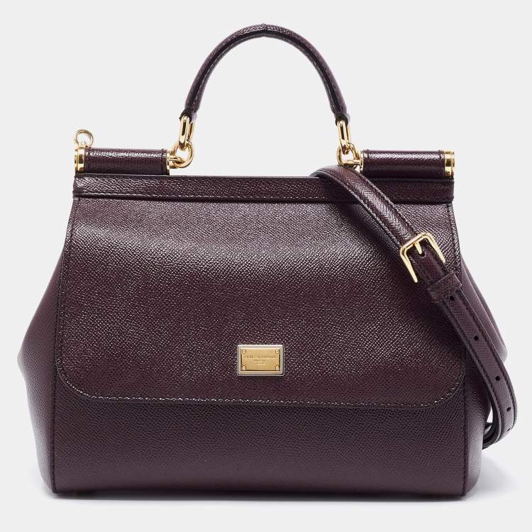 Pre Owned Dolce & Gabbana Burgundy Leather Medium Miss Sicily Top Handle Bag
