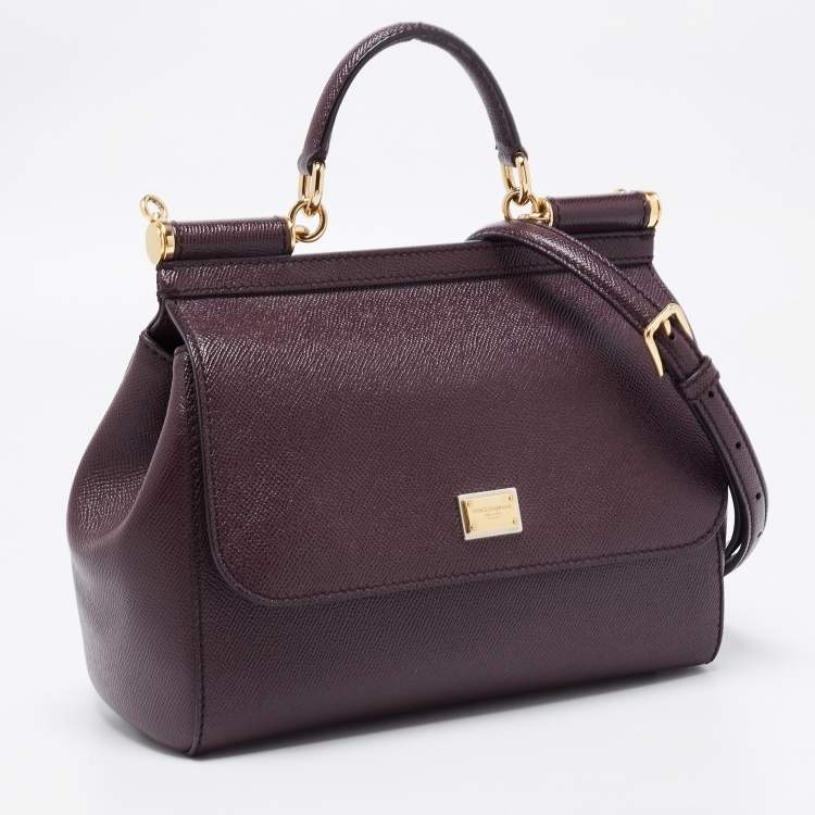 Pre Owned Dolce & Gabbana Burgundy Leather Medium Miss Sicily Top Handle Bag