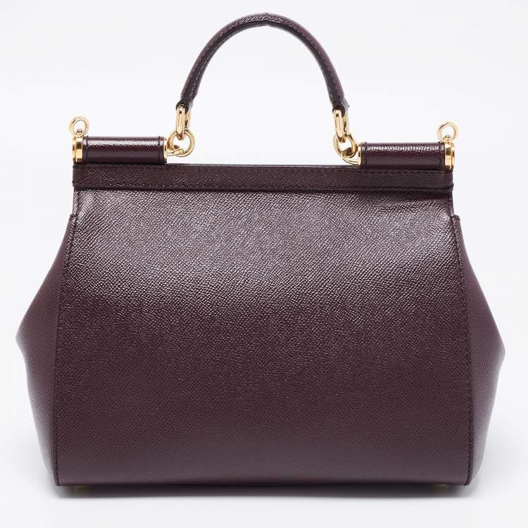 Pre Owned Dolce & Gabbana Burgundy Leather Medium Miss Sicily Top Handle Bag