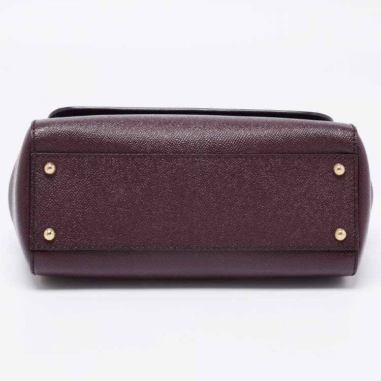 Pre Owned Dolce & Gabbana Burgundy Leather Medium Miss Sicily Top Handle Bag