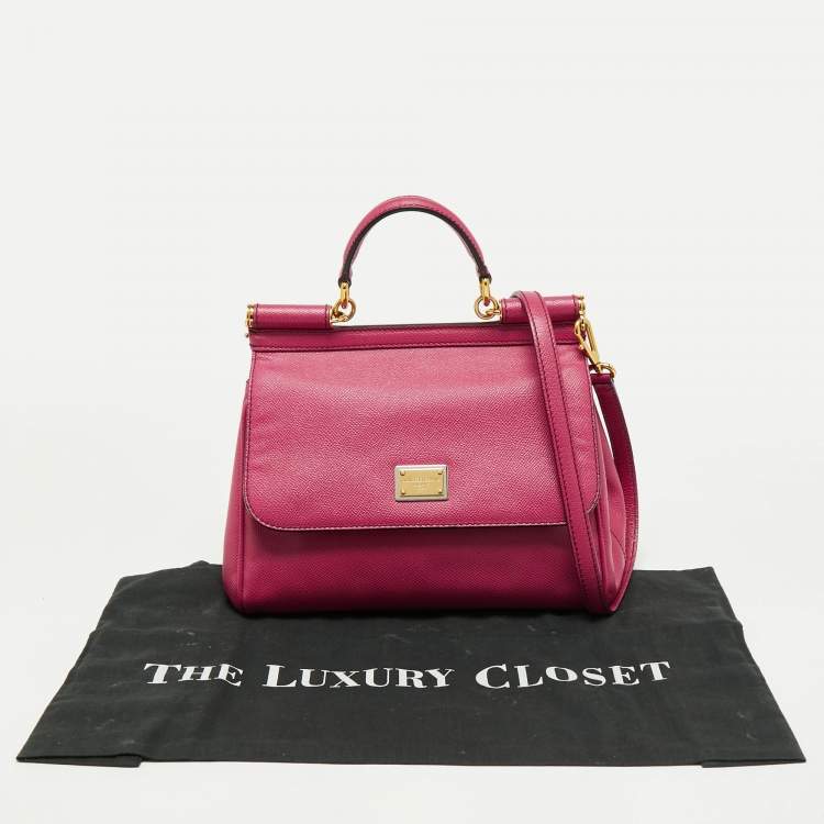 Pre Owned Dolce & Gabbana Fuchsia Leather Medium Miss Sicily Top Handle Bag