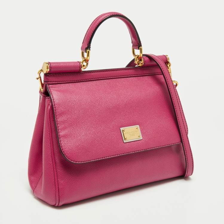 Pre Owned Dolce & Gabbana Fuchsia Leather Medium Miss Sicily Top Handle Bag
