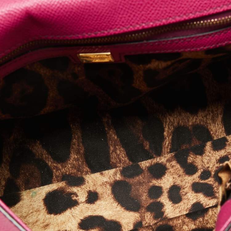 Pre Owned Dolce & Gabbana Fuchsia Leather Medium Miss Sicily Top Handle Bag