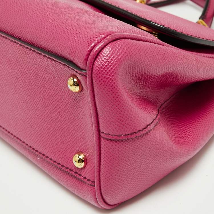 Pre Owned Dolce & Gabbana Fuchsia Leather Medium Miss Sicily Top Handle Bag