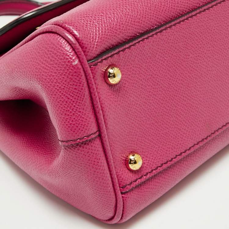 Pre Owned Dolce & Gabbana Fuchsia Leather Medium Miss Sicily Top Handle Bag