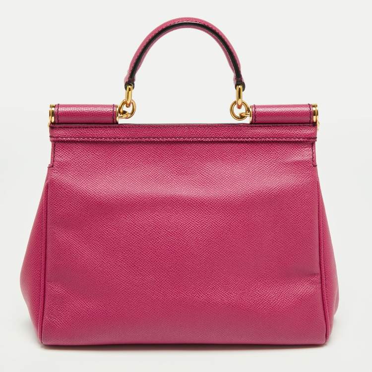 Pre Owned Dolce & Gabbana Fuchsia Leather Medium Miss Sicily Top Handle Bag