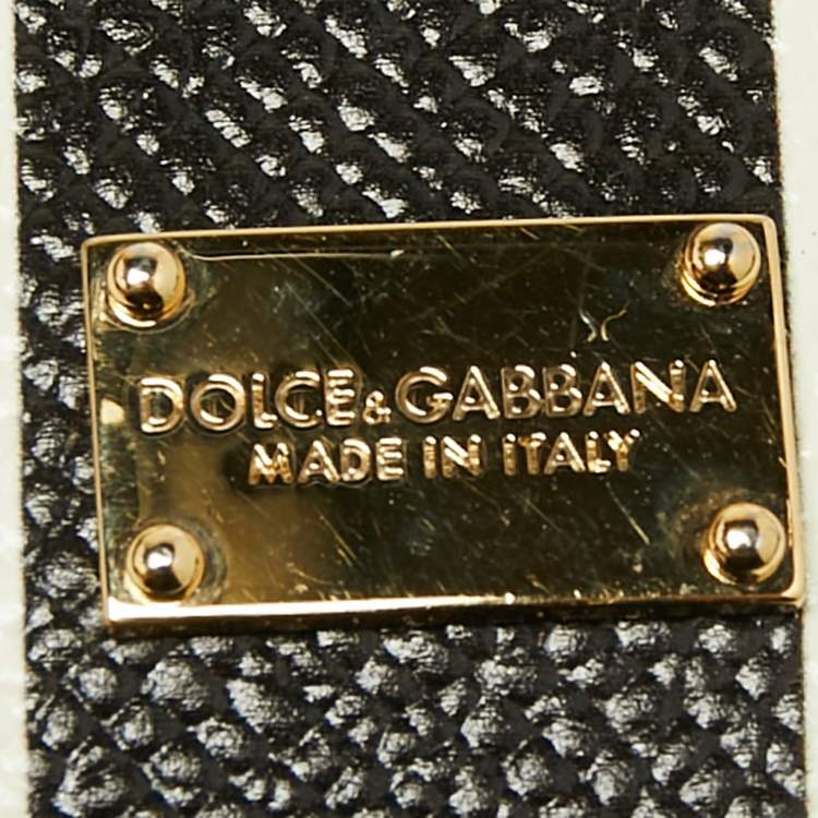 Pre Owned Dolce & Gabbana Black/White Striped Leather Medium Miss Sicily Top Handle Bag