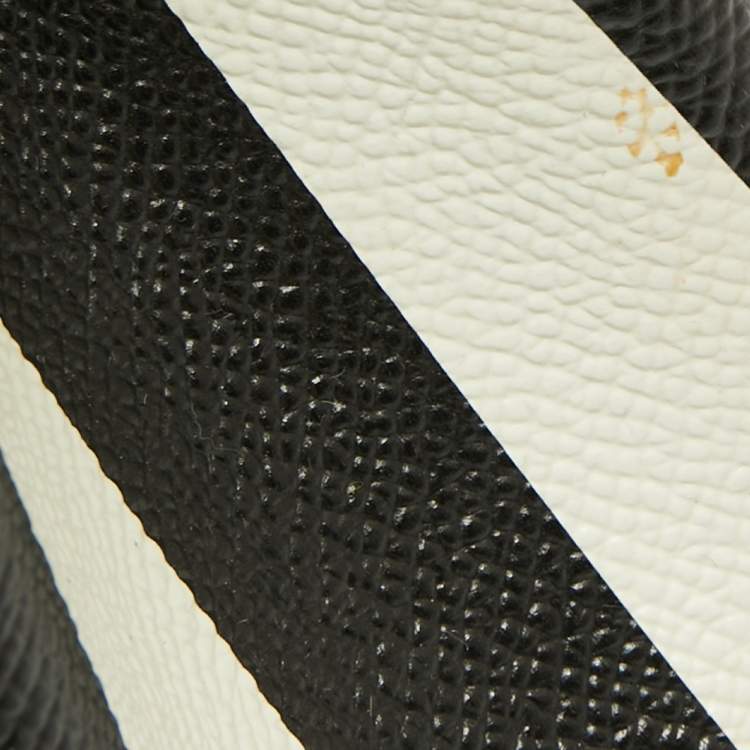 Pre Owned Dolce & Gabbana Black/White Striped Leather Medium Miss Sicily Top Handle Bag
