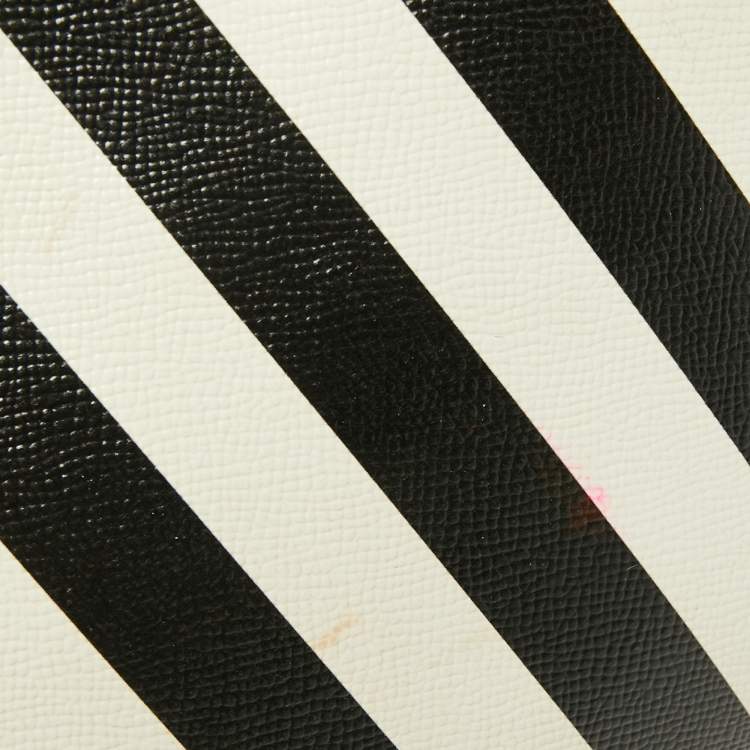 Pre Owned Dolce & Gabbana Black/White Striped Leather Medium Miss Sicily Top Handle Bag