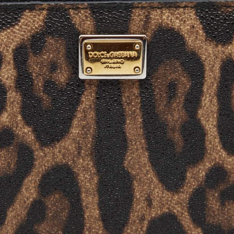 Pre Owned Dolce & Gabbana Beige/Brown Leopard Print Coated Canvas Zip Around Wallet