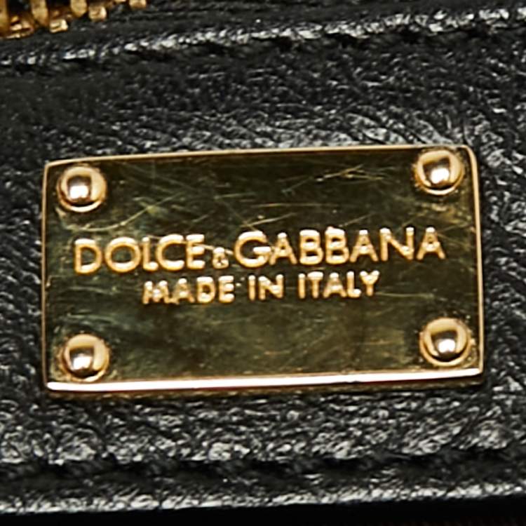 Pre Owned Dolce & Gabbana Black/Beige Leather Medium Miss Sicily Top Handle Bag