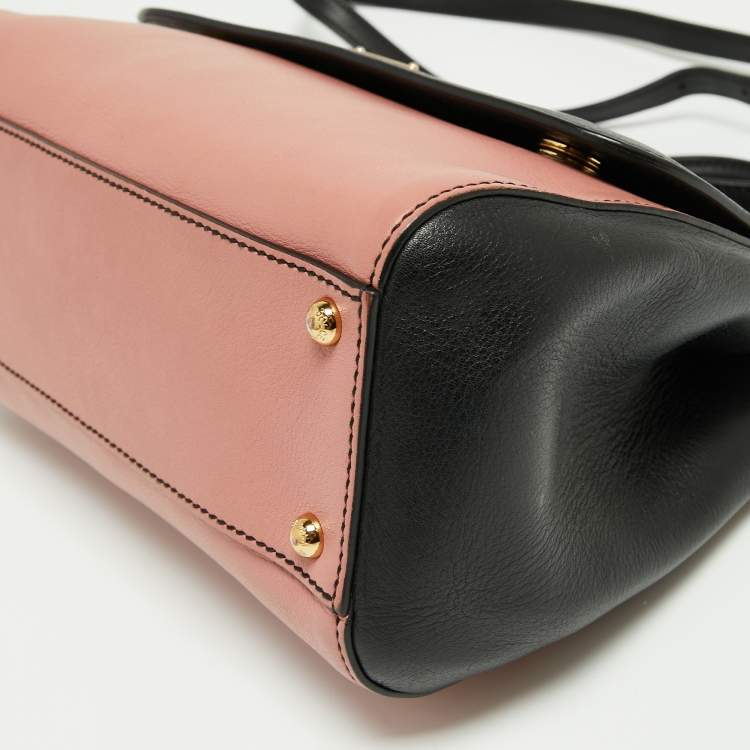 Pre Owned Dolce & Gabbana Black/Beige Leather Medium Miss Sicily Top Handle Bag