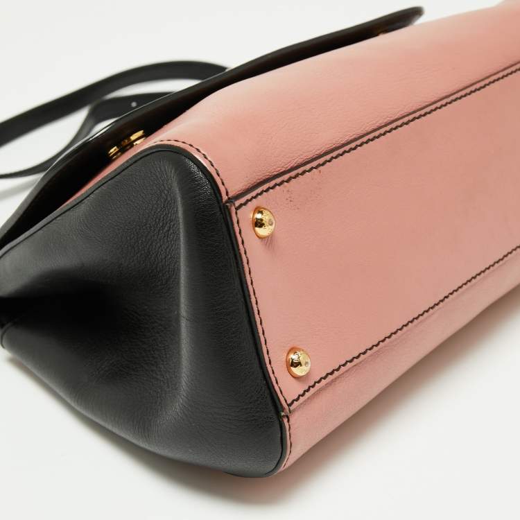 Pre Owned Dolce & Gabbana Black/Beige Leather Medium Miss Sicily Top Handle Bag