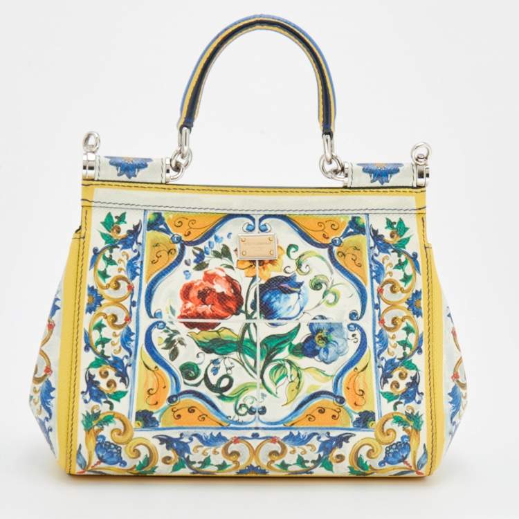 Pre Owned Dolce & Gabbana Multicolor Majolica Print Leather Small Miss Sicily Top Handle Bag