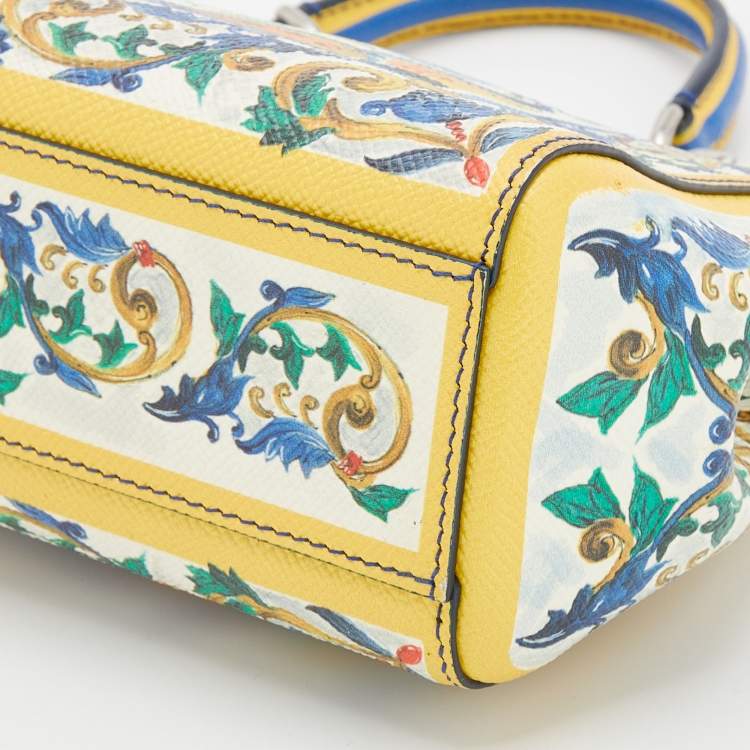 Pre Owned Dolce & Gabbana Multicolor Majolica Print Leather Small Miss Sicily Top Handle Bag